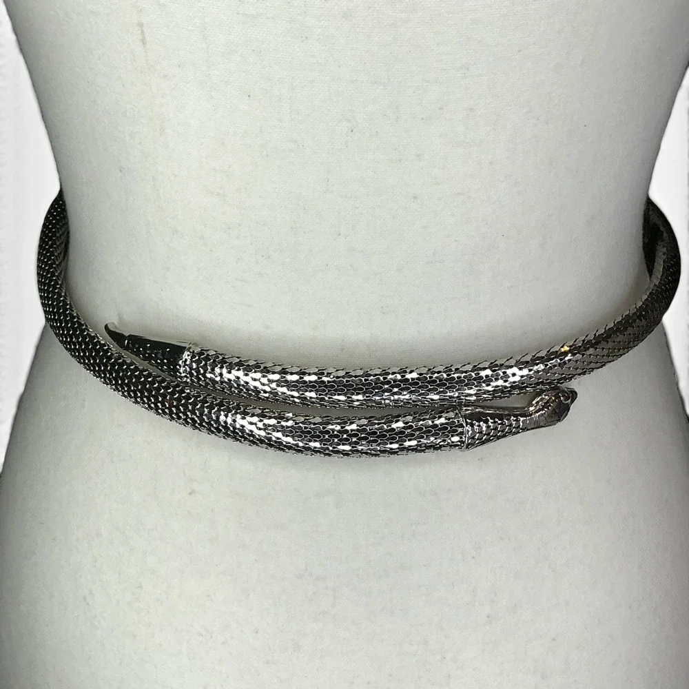 Vintage Whiting & Davis Silver Mesh Snake Wrap Belt Womens OS Flexible Serpent